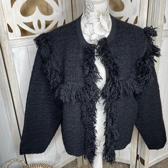 ALL SAINTS Womens Black Ashley Tassel Jacket Blazer Size Large